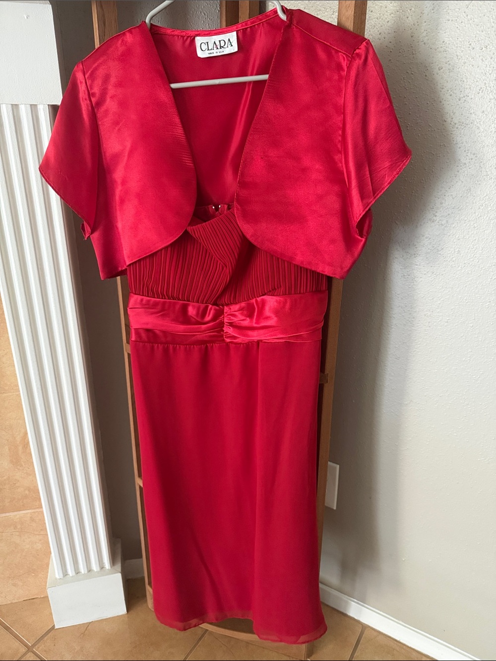 LARA Red Satin Midi Dress with Matching Bolero